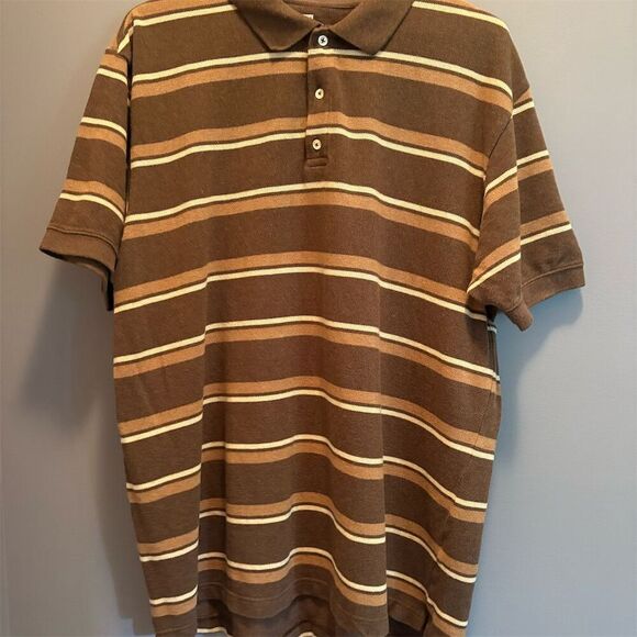 GAP Men's 2XL Brown Striped Short Sleeve Polo Shirt Casual - Picture 1 of 9